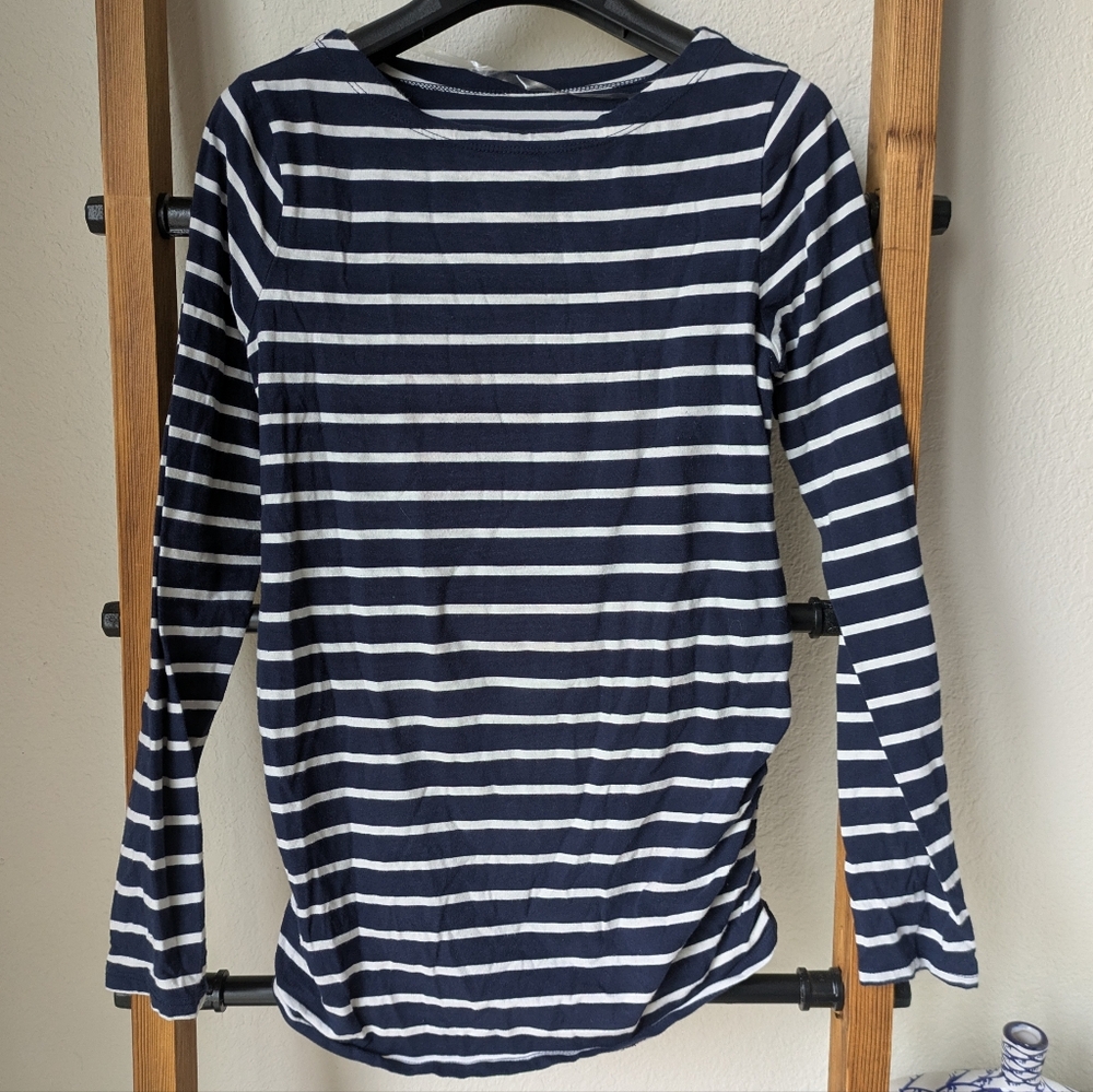 Ingrid & Isabel Women's Maternity Navy and White Striped Long Sleeve Top